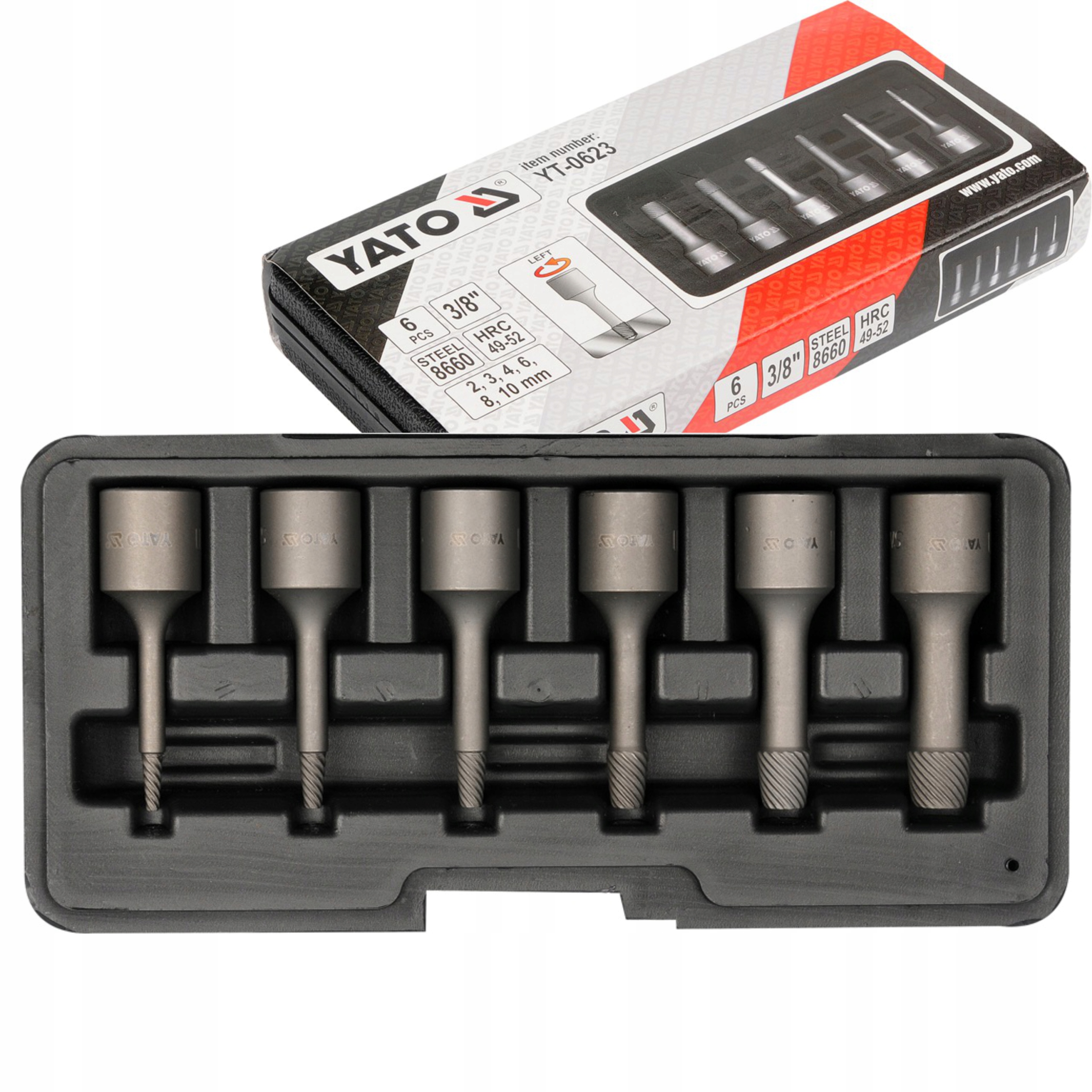 YATO ZESTAW WYKRĘTAKÓW DO USZKODZONYCH ŚRUB SZPILEK 6 SZTUK 3/8'' YT-0623