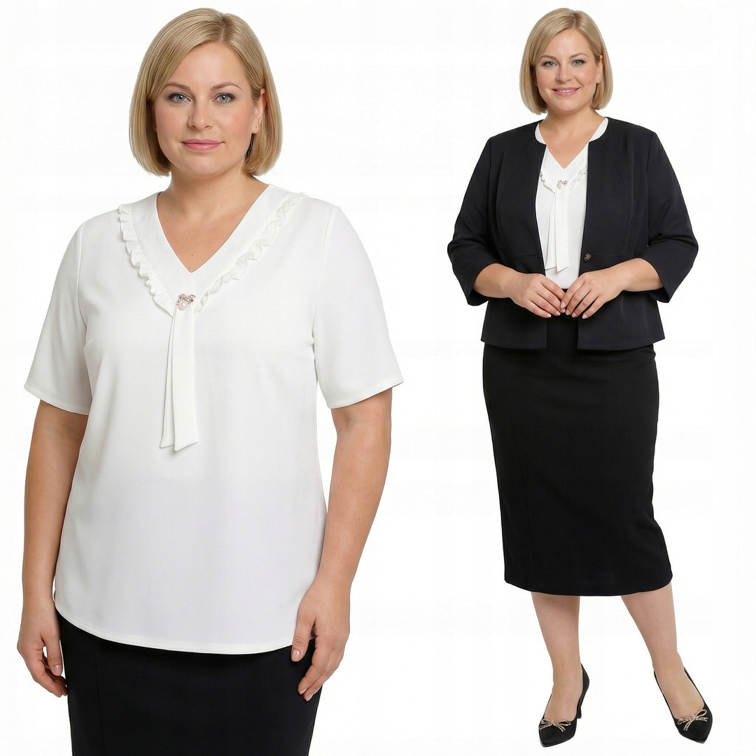 Biała bluzka z falbanką plus size rozmiar 60/62
