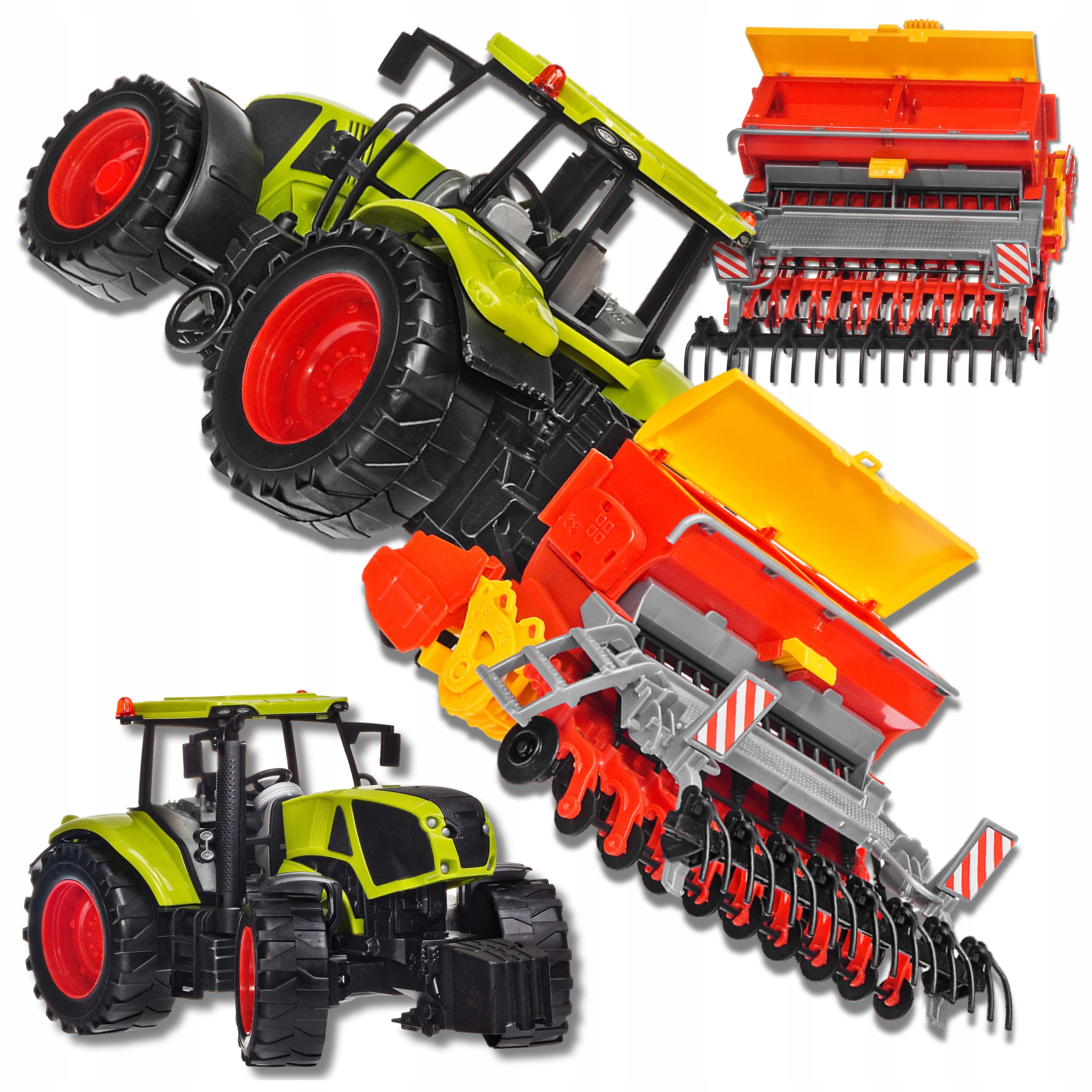 TRAKTOR MASZYNA Z SIEWNIKIEM ZABAWKA DLA DZIECI CIĄGNIK ROLNICZY NAPĘDEM