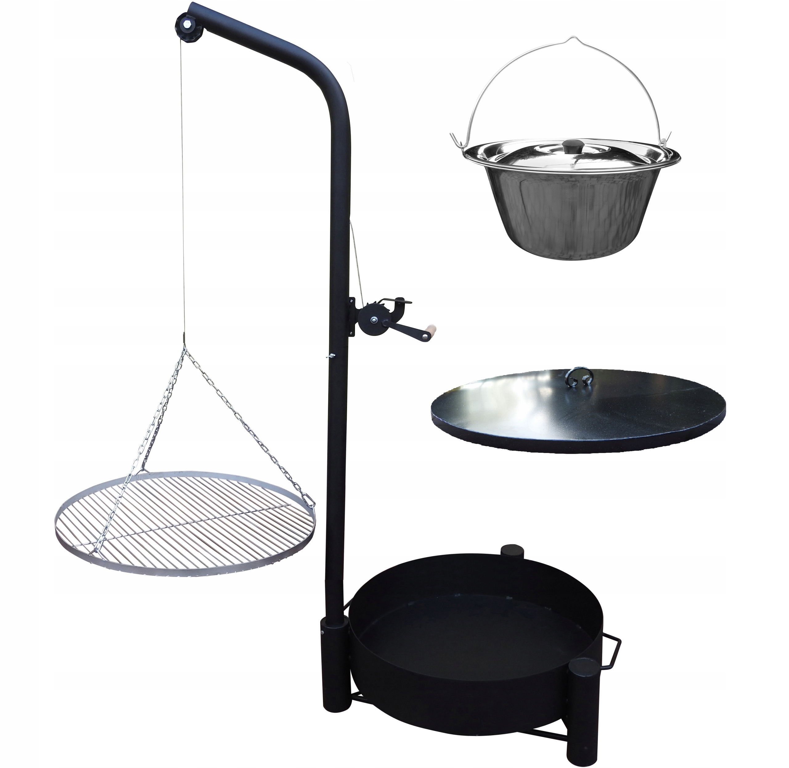 Żuraw grill ogrodowy ogniskowy pokrywa kociołek ruszt nierdzewny palenisko
