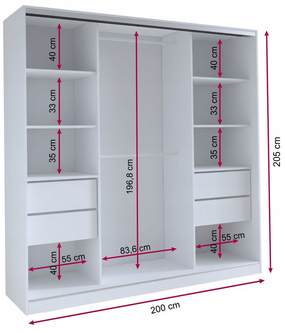 Szafa przesuwna lustro szuflady 200 cm lefkas LOFT Kod producenta LOFT 200 LUSTRO LEFKAS
