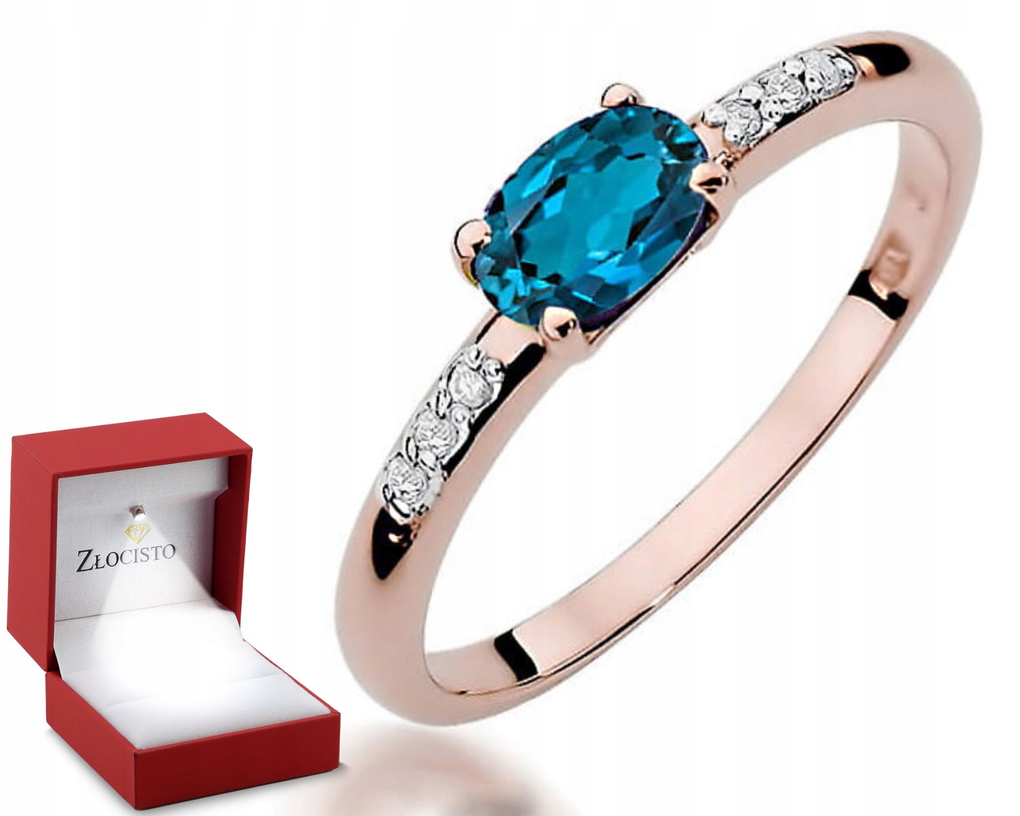 Růžové Zlato Prstýnek London Blue Topaz 585 Gravírování