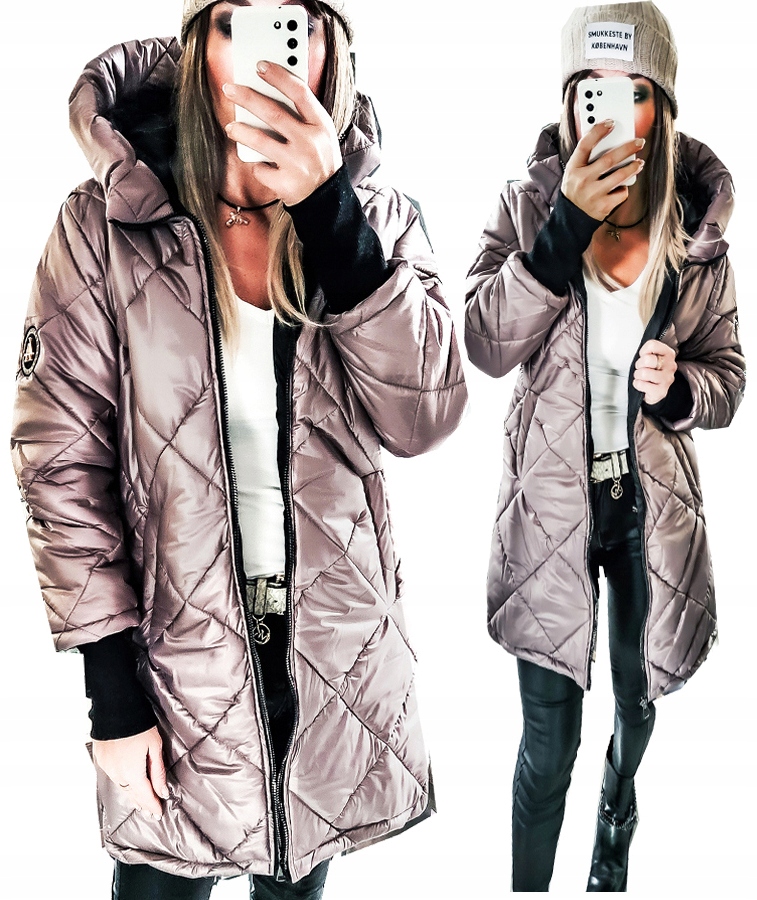 KURTKA DAMSKA PŁASZCZ ASYMETRYCZNA PIKOWANA DŁUŻSZA 40