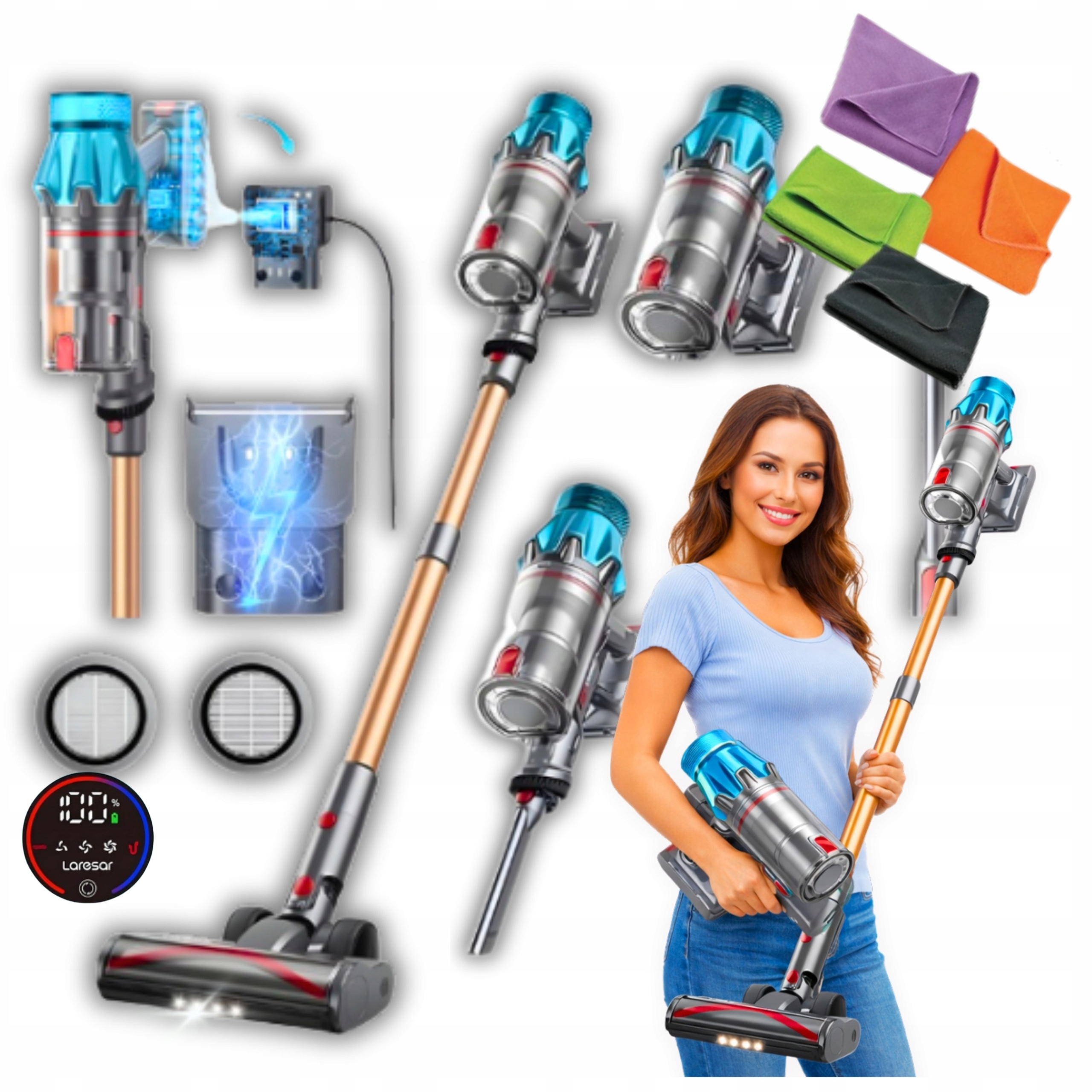 Odkurzacz Bezprzewodowy Pionowy Laresar V7 Pro 600W 50MIN Ręczny+gratis