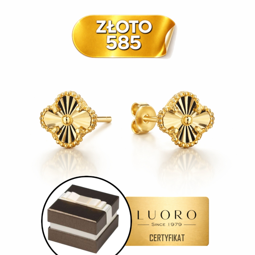 Náušnice Zlaté 585 14K Diamantová Čtyřlístek 6 MM Elegantní Tyčinka