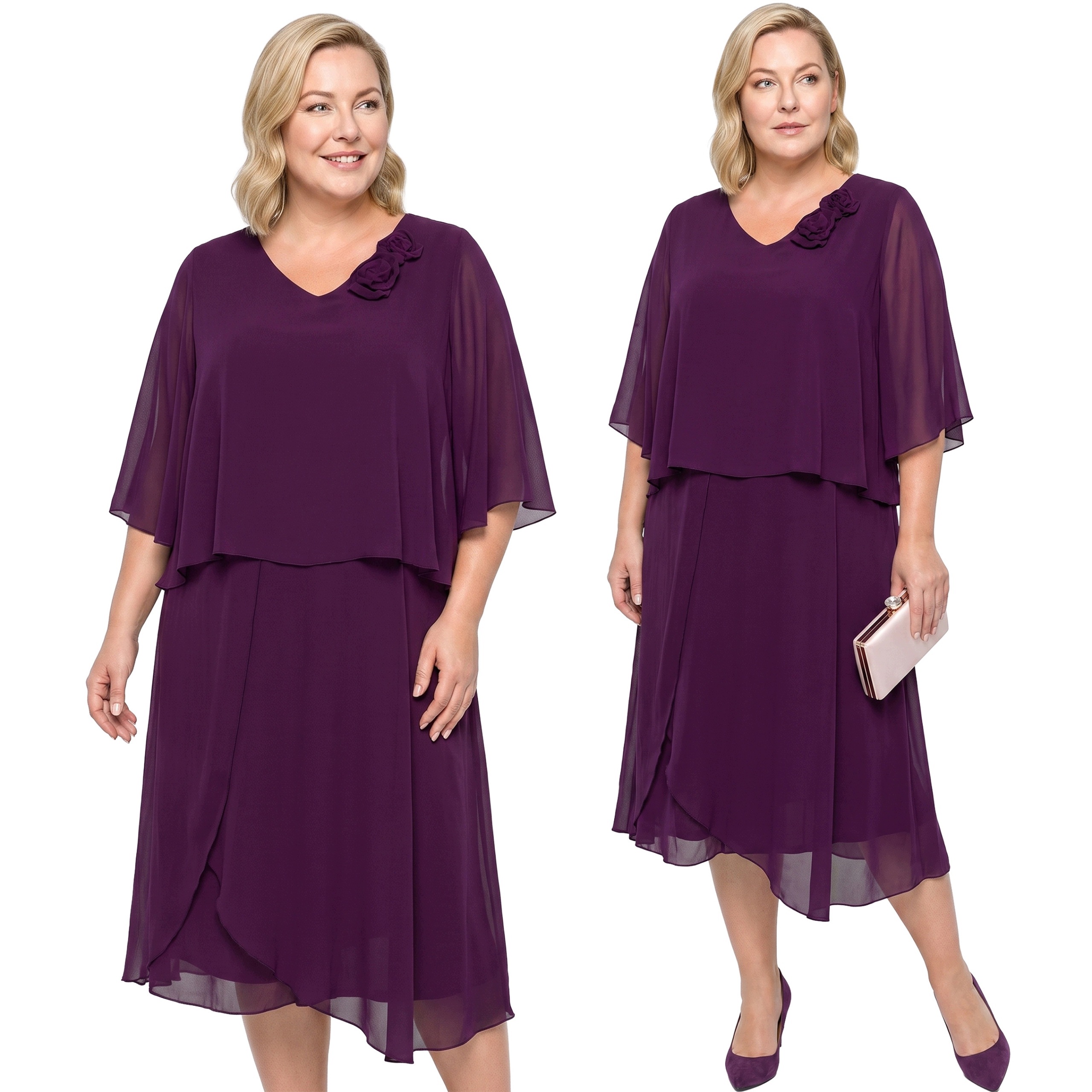 Fialová šaty s růží plus size velikost 58