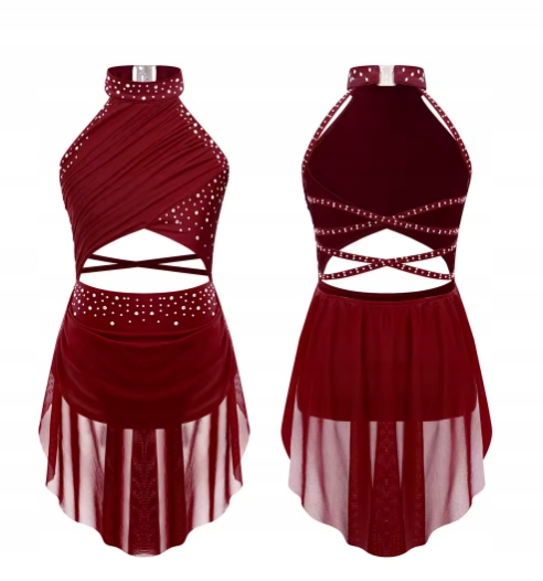 Strój Do Latino Sukienka Body Sukienka Tutu Do Tańca 134 Bordowa 2590