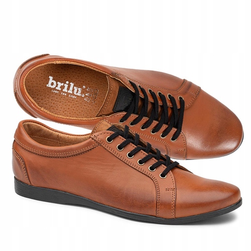 Brilu Polskie Skórzane Męskie Półbuty Casualowe Anthony Brązowe 40