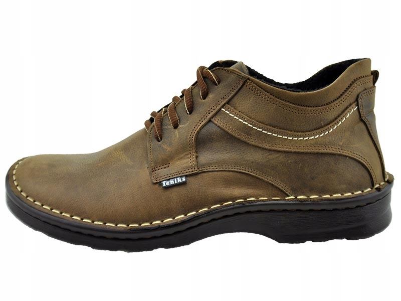 MĘSKIE POLSKIE TRZEWIKI SKÓRZANE 253 BRĄZ 46 Materiał wkładki tkanina