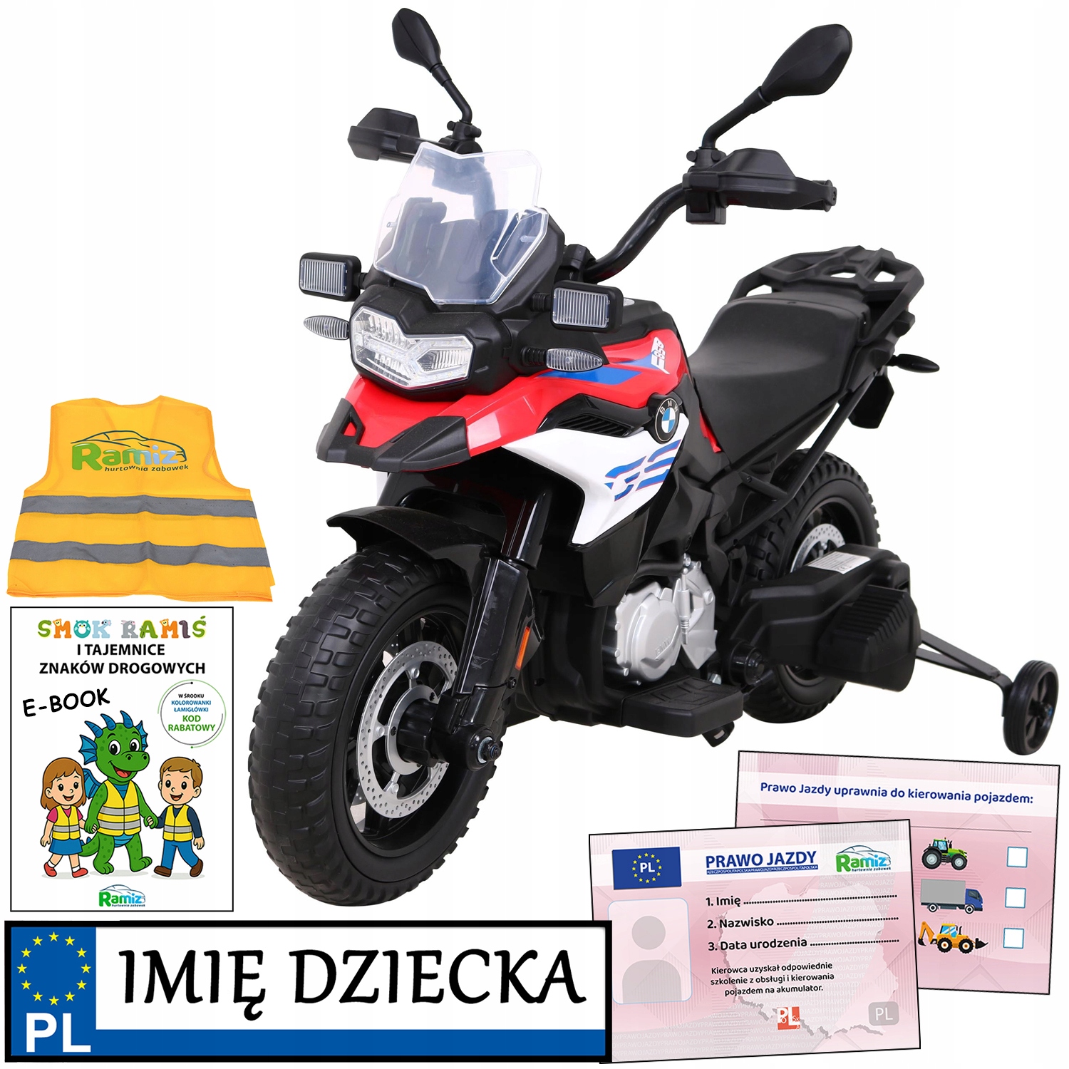 dziecięcy Motor Ścigacz na akumulator Bmw F850 kółka do nauki jazdy