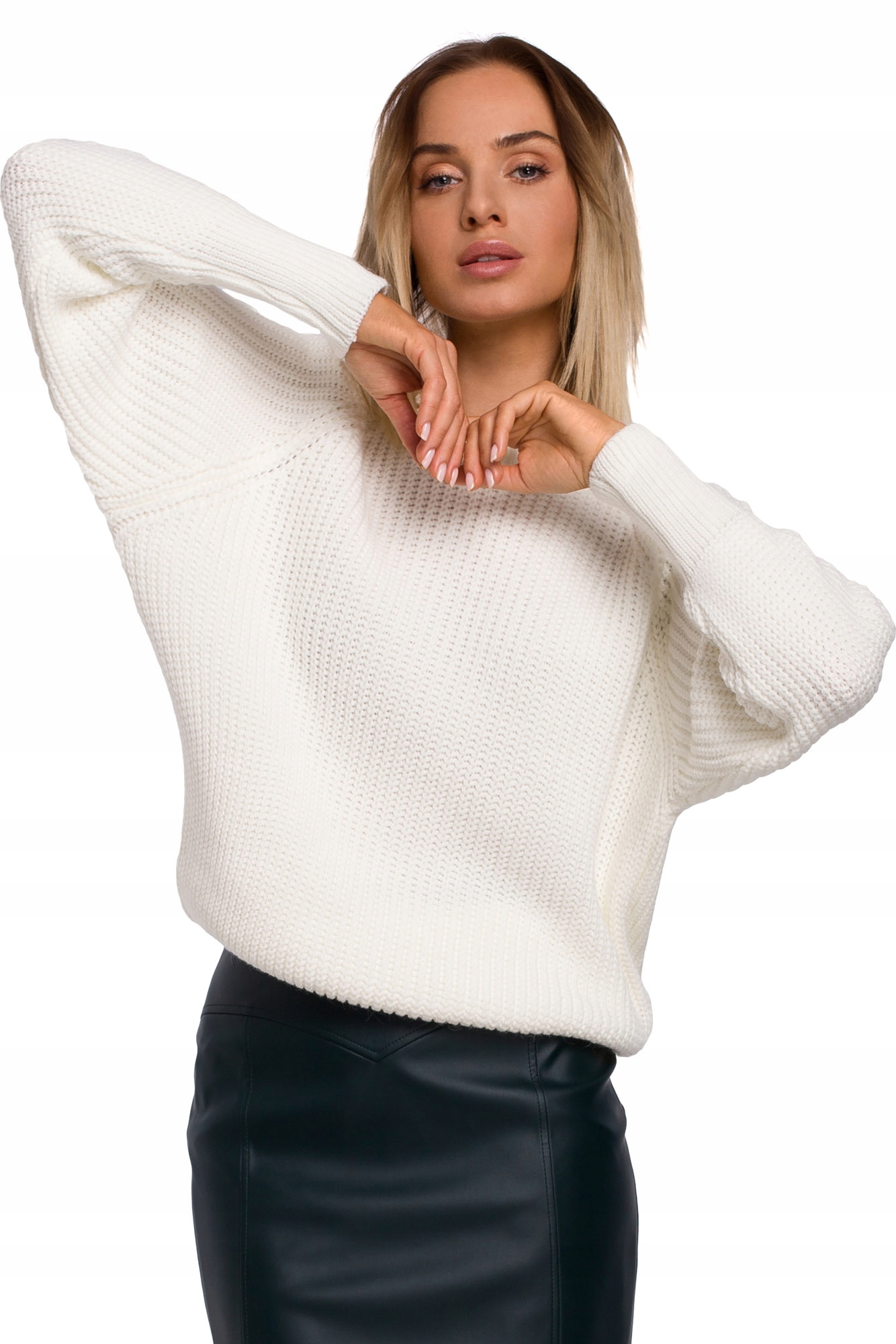 

M537 Sweter Prążek Pod Szyję - -L/XL- Ecru Moe