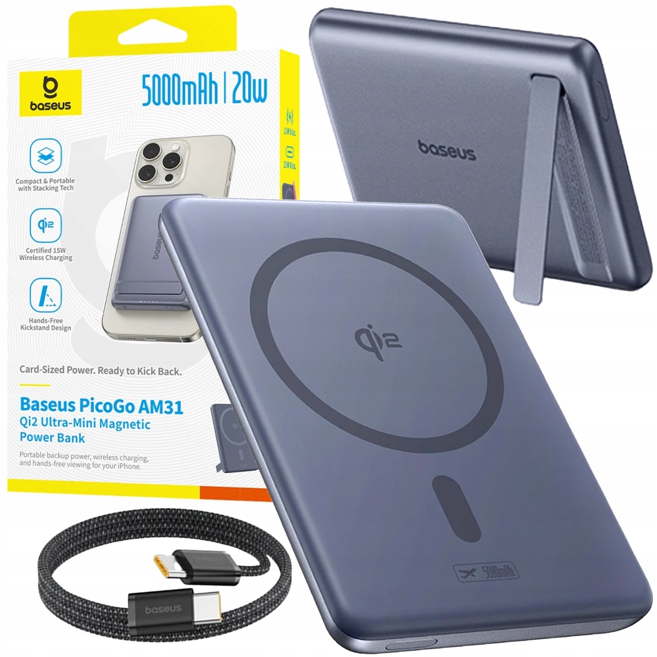 Ultratenká Powerbanka Baseus Indukční Magsafe Qi2 5000 mAh 20W Podstavec