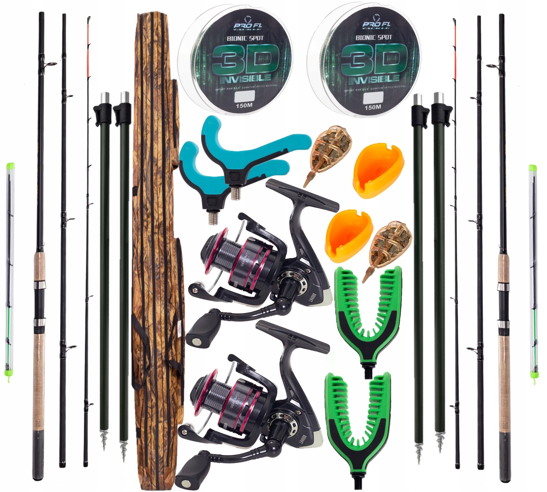 Zestaw Wędkarski 2X Wędka Feeder+ 2X Kołowrotek LH4000+ Pokrowiec+akcesoria