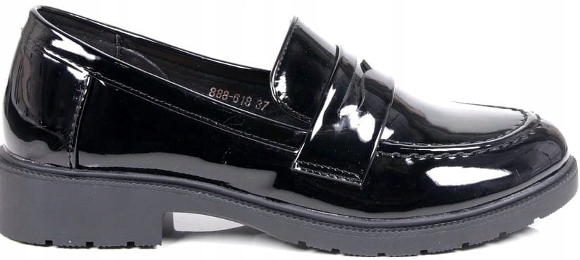 BUTY DAMSKIE MOKASYNY GRUBA PODESZWA PÓŁBUTY LAKIERKI CZARNE ELEGANCKIE Wzór dominujący bez wzoru