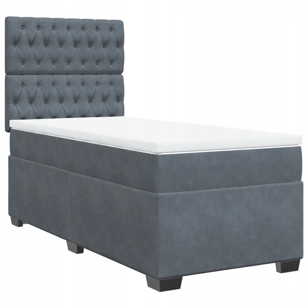 Kontinentální postel 200 x 90 x 140,5/150,5 cm tmavě šedá s matrací a topperem