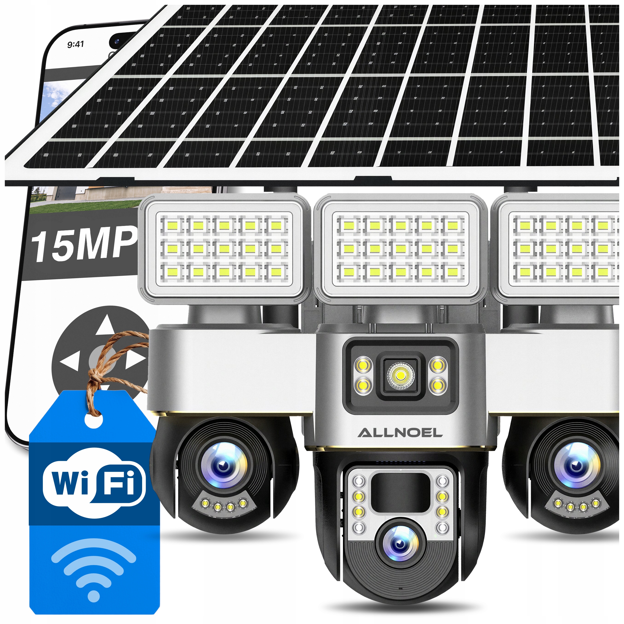 Venkovní Solární Kamera 4K 3x Otočné Čočky 15MPx Detekce WiFi