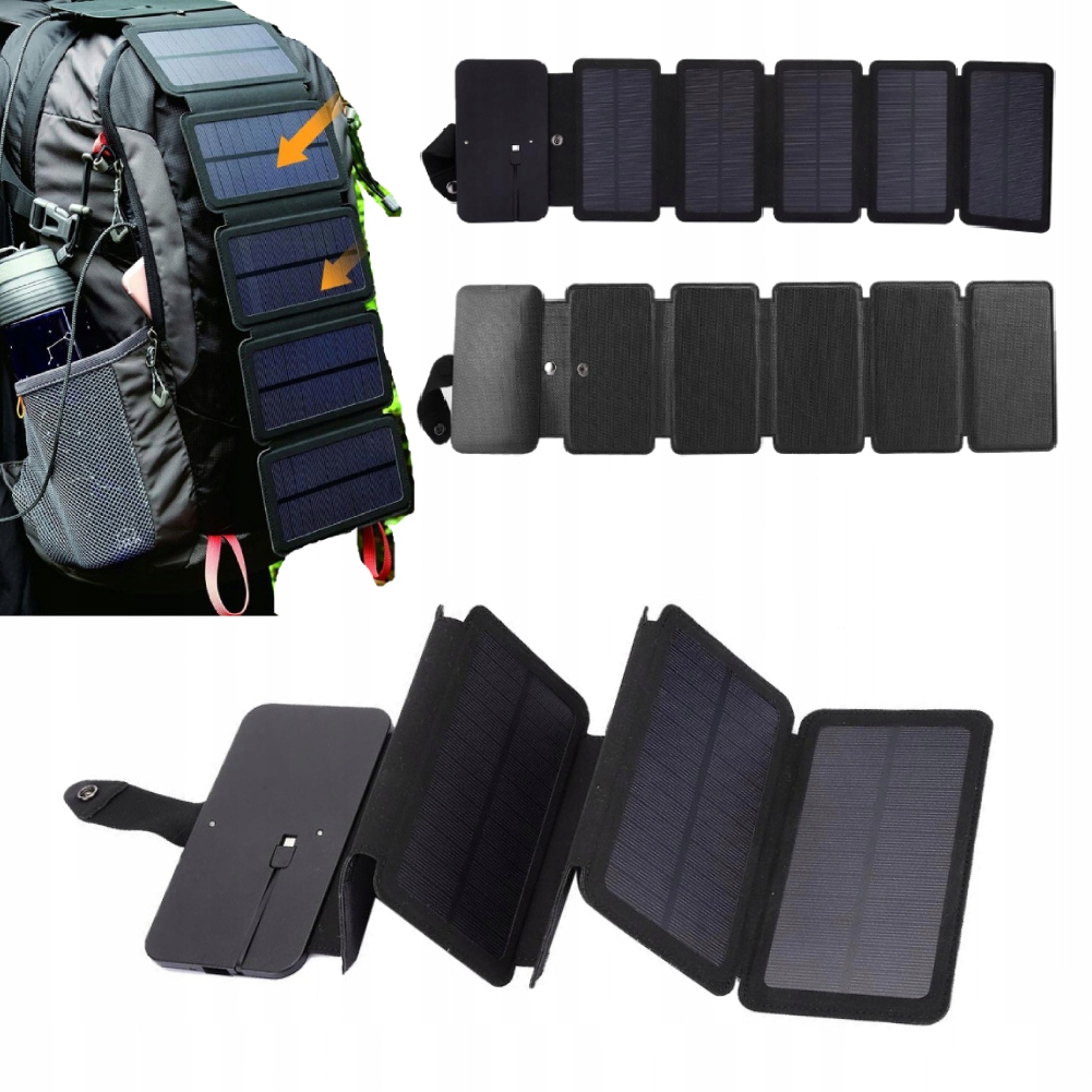 Panel Słoneczne Usb Składane Do Ładowania Telefonu I Power Banku Czarny