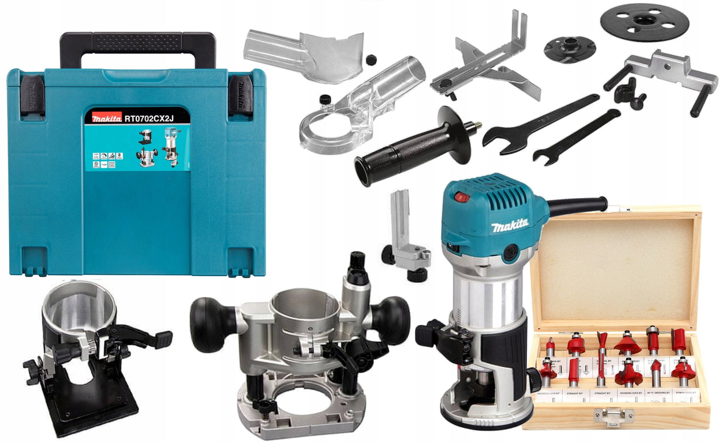 Makita RT0702CX2J Frezarka Krawędziowa 710W W Walizce Makpac+ Frezy 12e 6mm