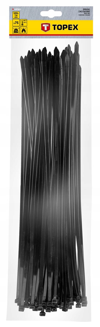Opaski zaciskowe 7.6 x 500mm 75 szt. czarne Topex