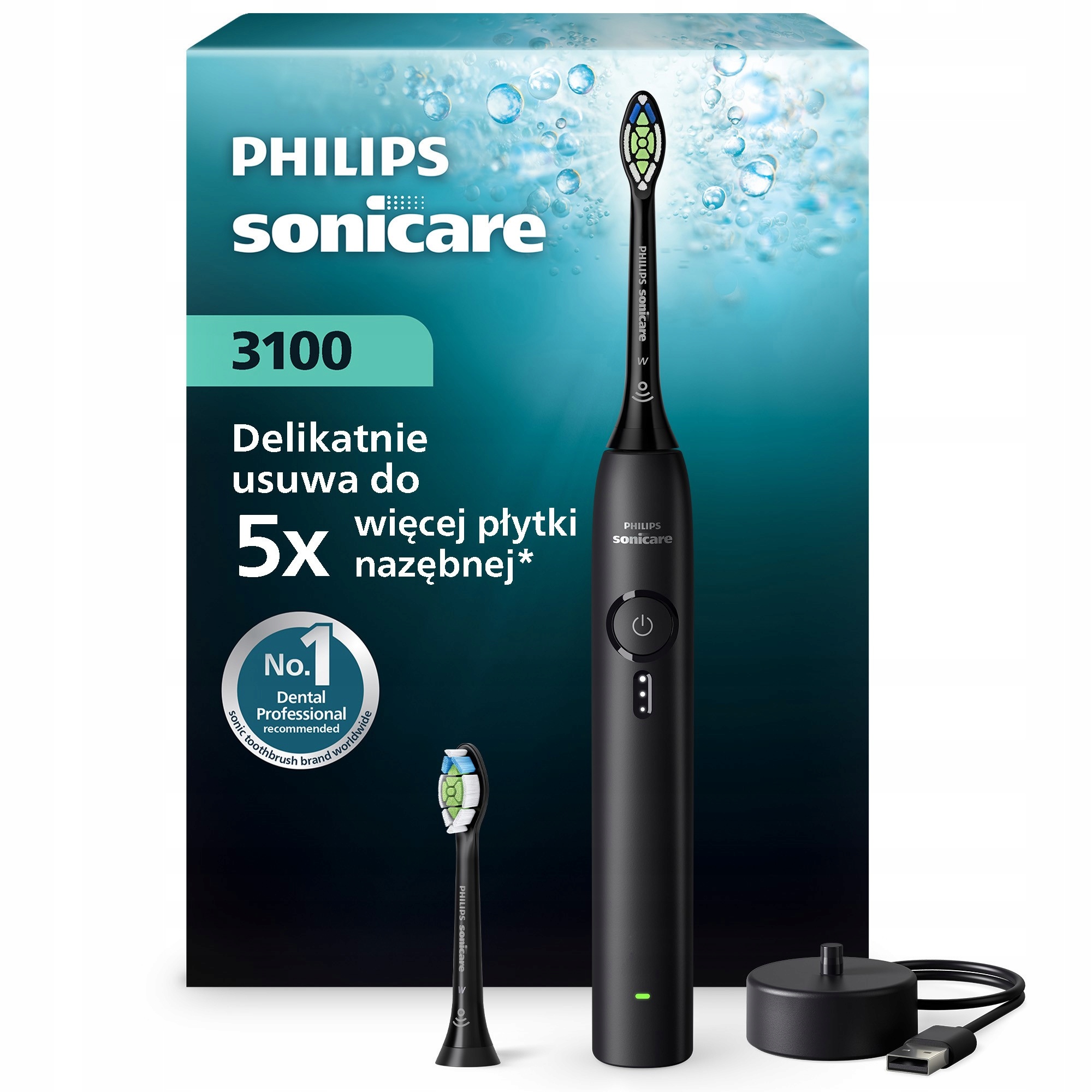 Philips Sonicare 3100 szczoteczka soniczna czarna 2 końcówki HX4032/32