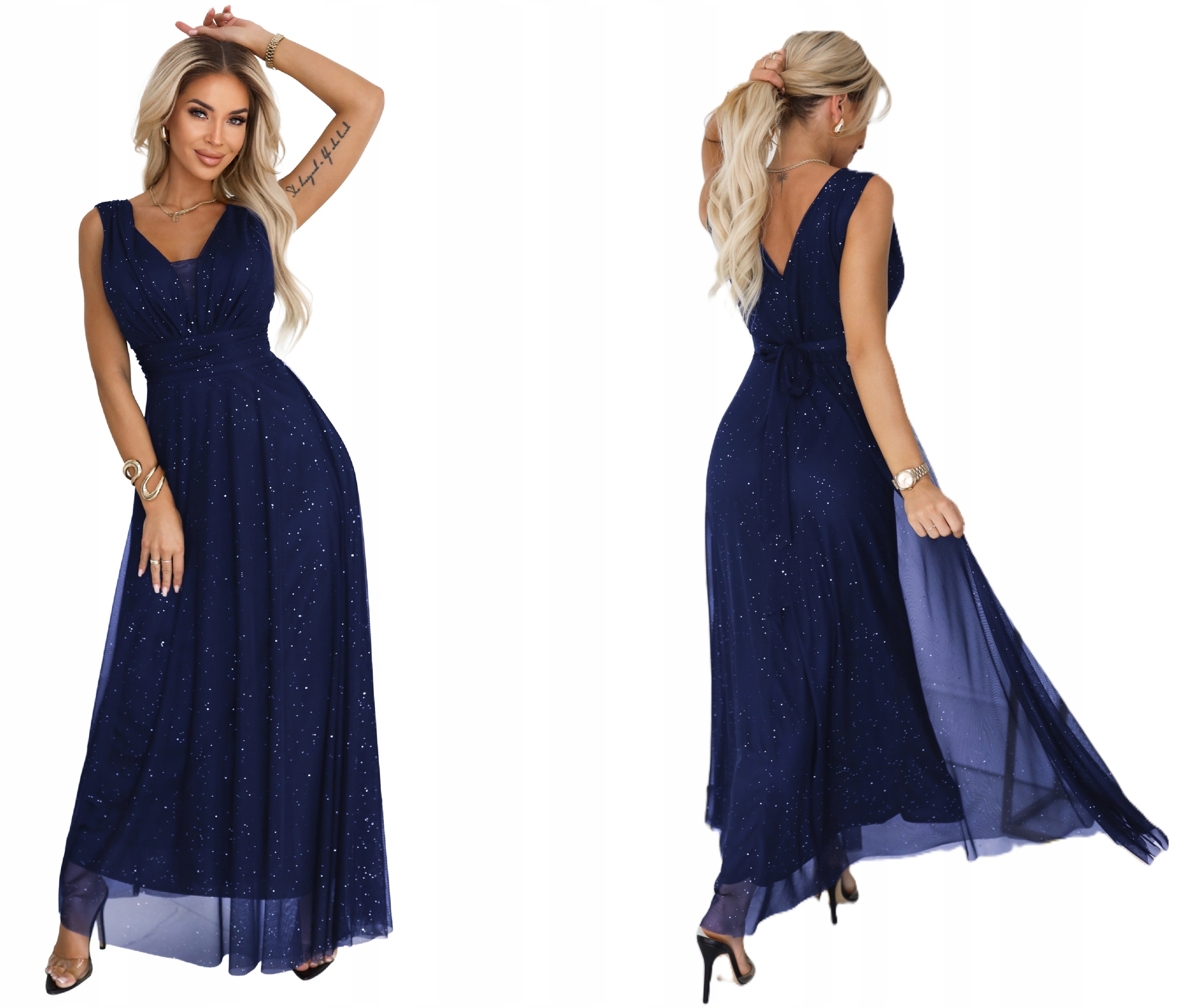 Večerní Brokátová Plesová Sukně S Hlubokým Výstřihem, Tmavě Modrá