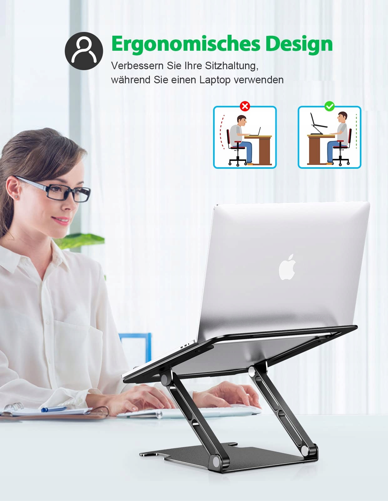 GLANGEH Aluminiowy Stojak Na Laptopa Ergonomiczny Regulowany 10-16 cali — miniatura 7