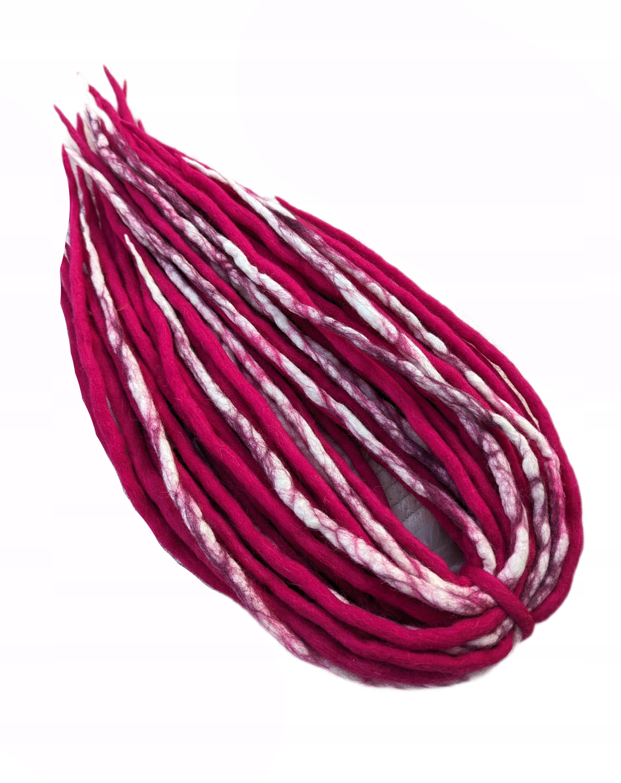 Dredloky Dredy vlněné ručně vyráběné, růžové bílé, Květ Amarantu, 40 kusů