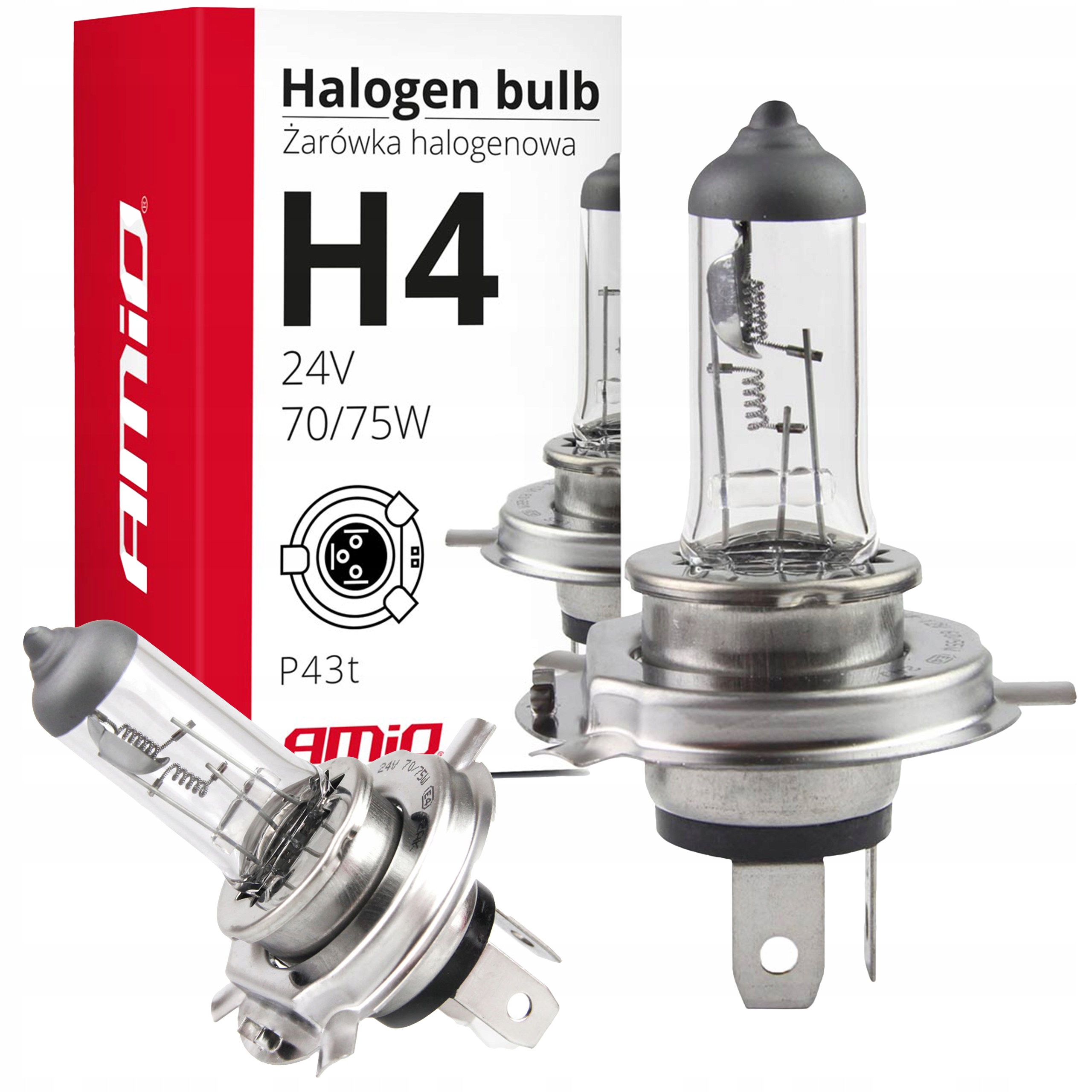 Żarówka halogenowa H4 24V 70/75W filtr Uv E4 Amio 1 sztuka