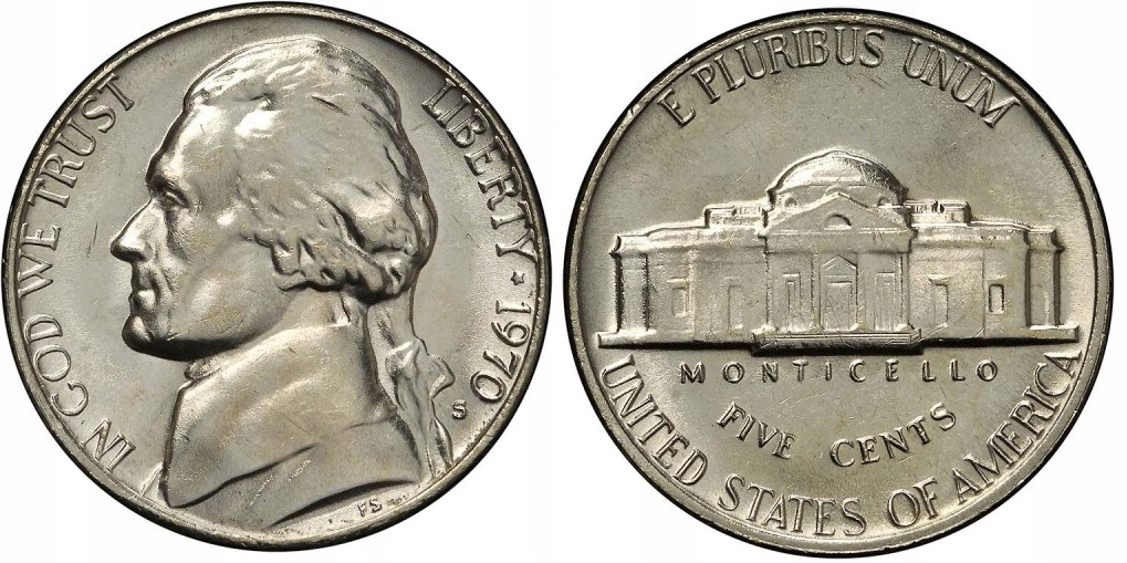5 centów USA (1970) - Jefferson Mennica San Francisco BU