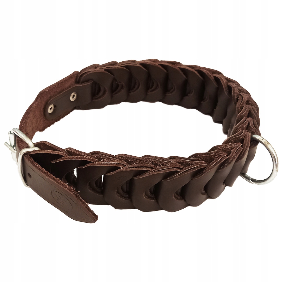 Kožený obojek pro psa s pleteninou 42-47 cm hnědý Polský Výrobce