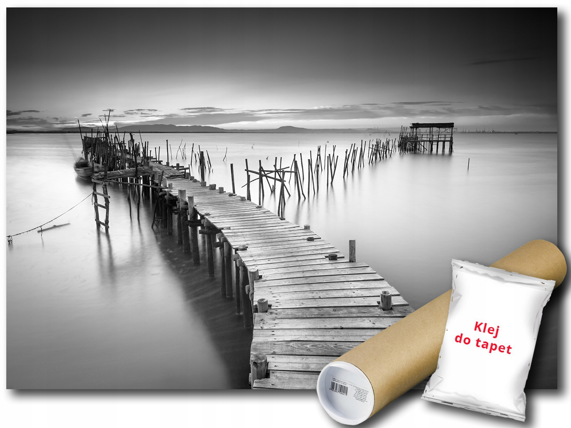 Fototapeta Vinylová Krajina Pohľad Most Molo Jazero Voda B&w 312x219