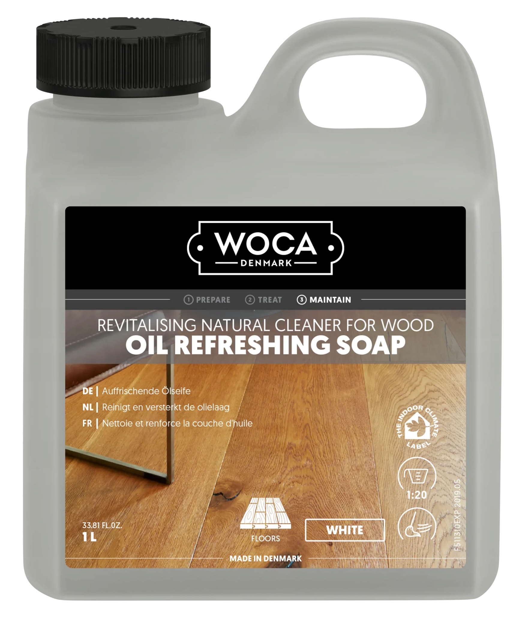 Woca Oil Refreshing Soap White 1L bílé olejové mýdlo na dřevěné podlahy