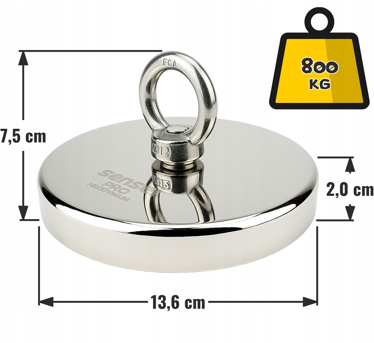 MAGNES NEODYMOWY UCHWYT MAGNETYCZNY 800 kg Informacje dodatkowe z gwintem z uchem