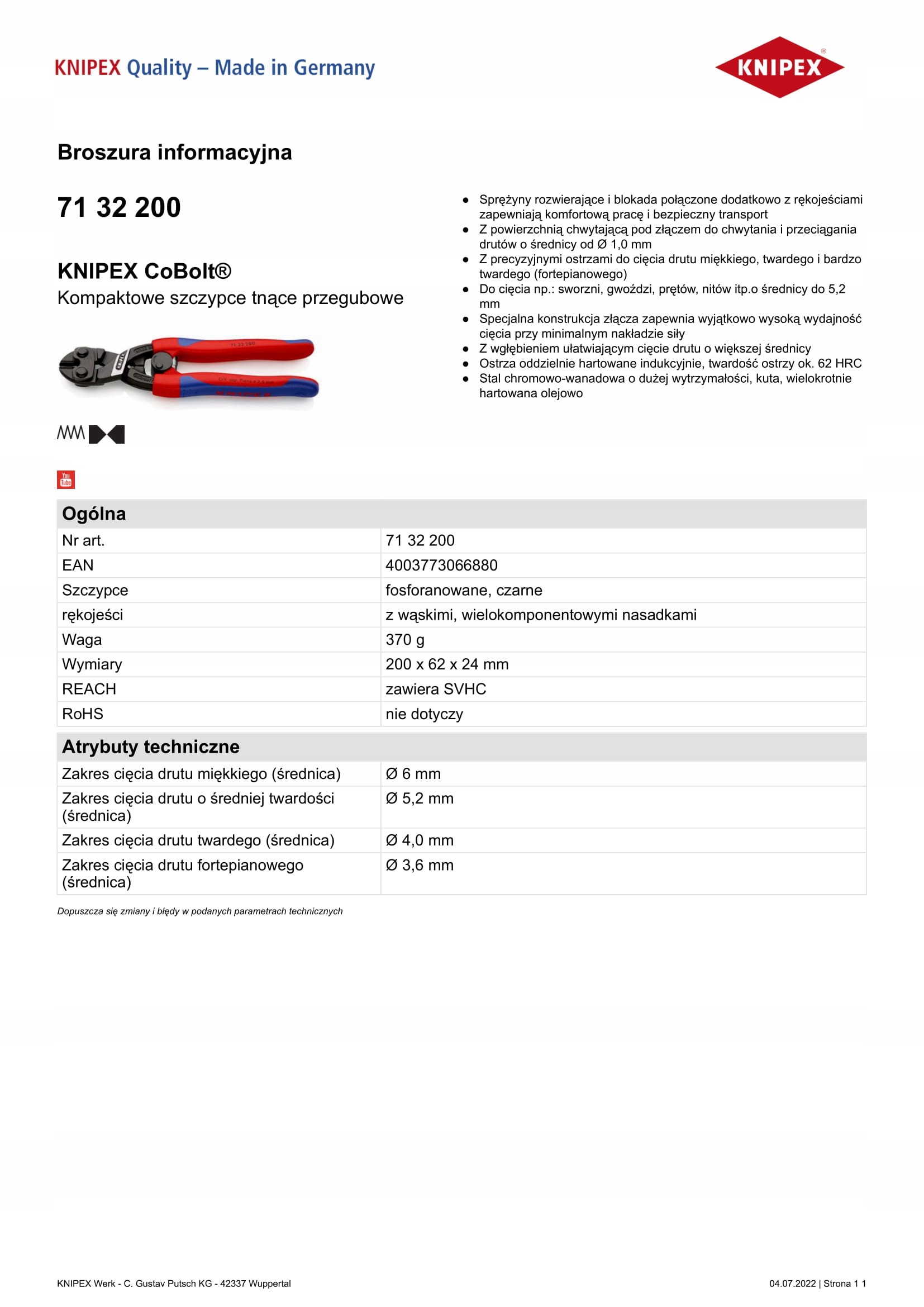 Kompaktní Kloubové Štípací Kleště Cobolt 200 MM Kn 71 32 200