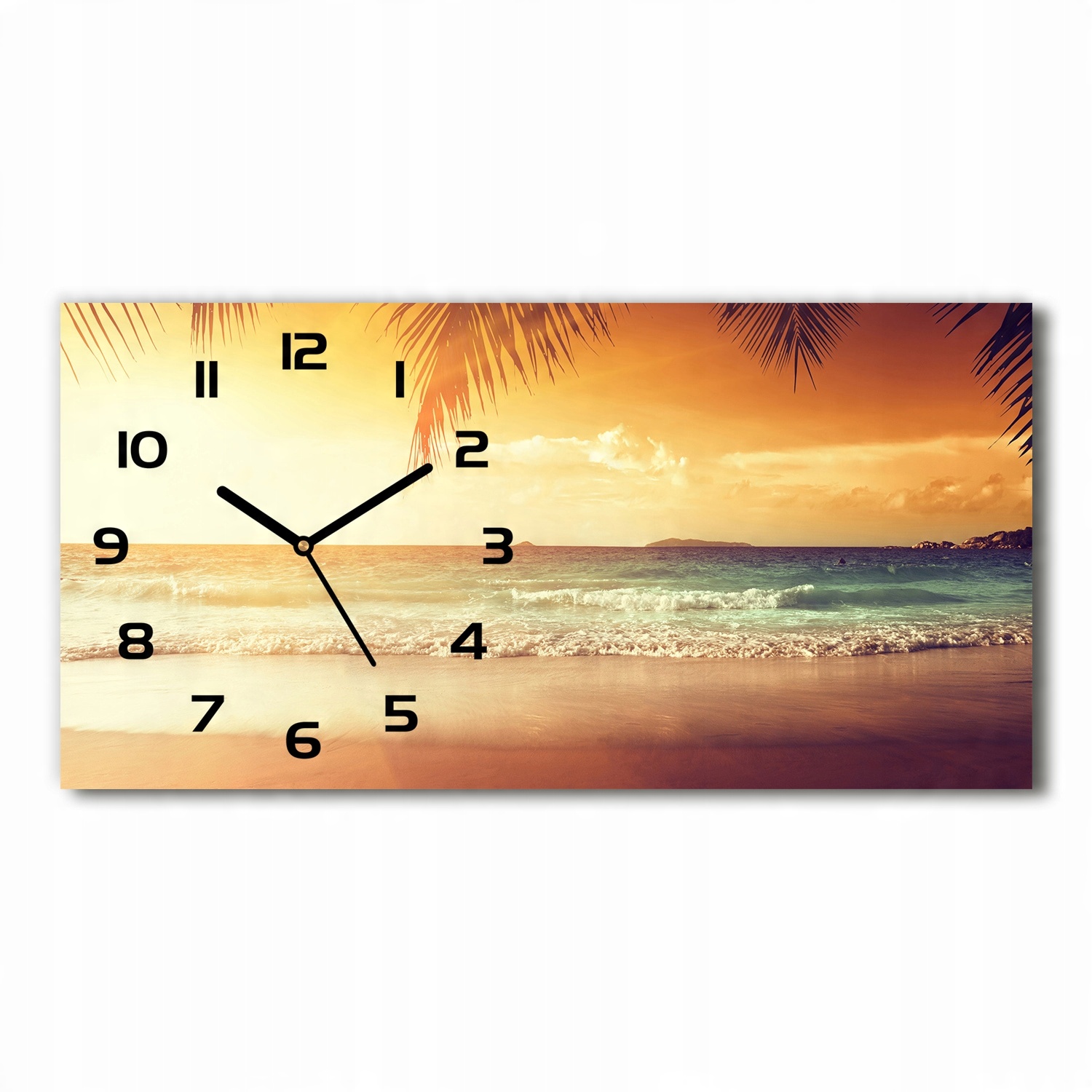 

Zegar ze szkła na ścianę Tropikalna plaża 60x30 cm