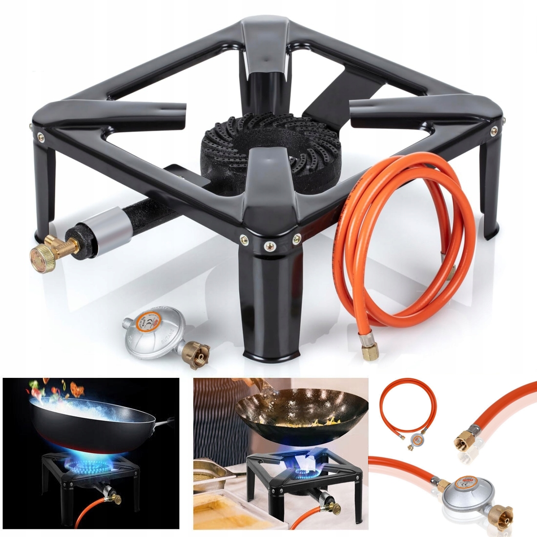Plynový Hořák Litinová Stolička Sporák 40x40cm 8kW Set Hadice Reduktor