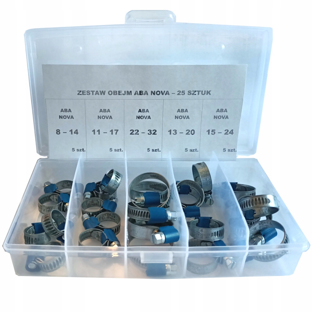 ZESTAW OBEJMA ZACISKOWA DO PRZEWODÓW ABA NOVA, W1 25 sztuk