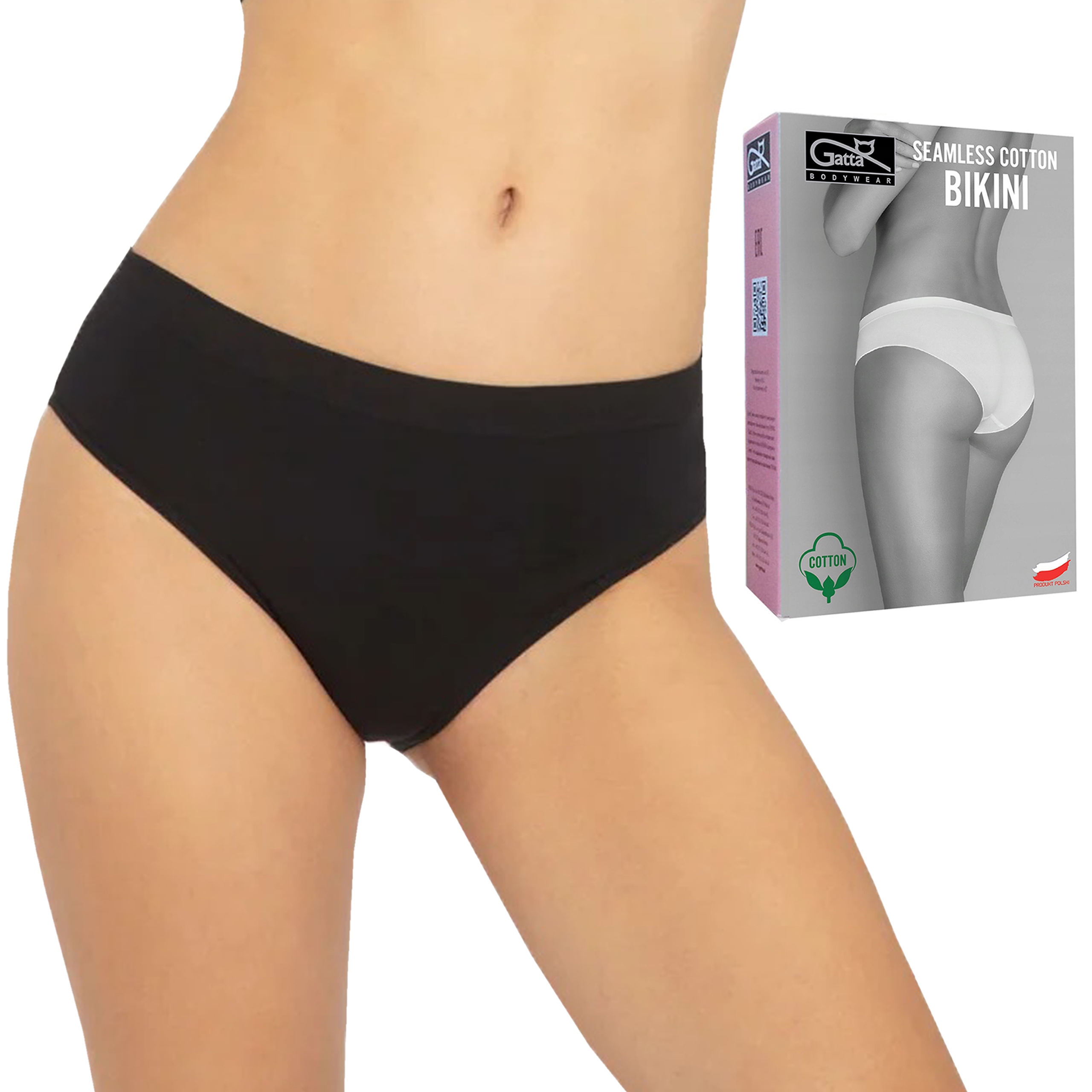 

Gatta majtki Seamless Cotton Bikini, czarne, XL
