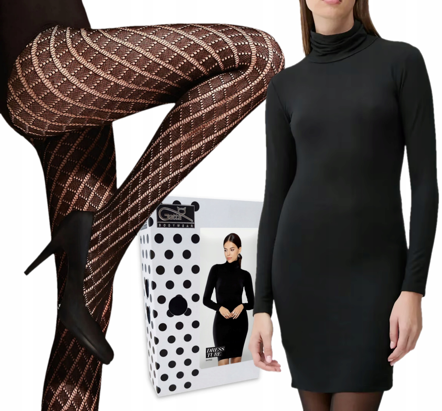 Dopasowana sukienka z golfem Gatta Tube Dress ażurowe rajstopy Gratis! L