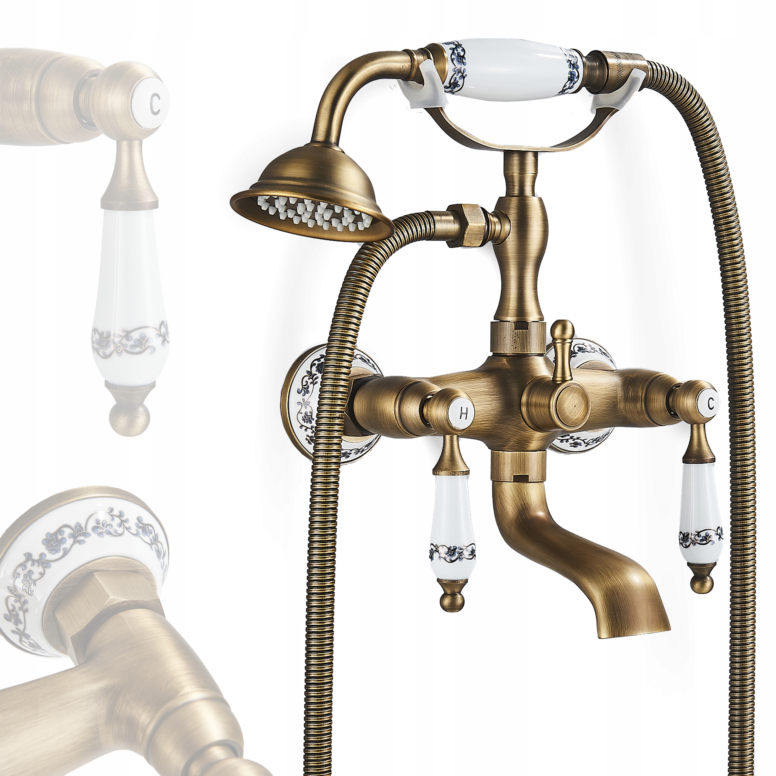 Nástenná vaňová batéria Muralis Retro Mosadz Vintage Loft Armatura Plus