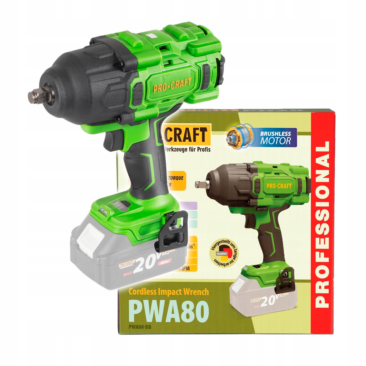 Aku rázový uťahovák Procraft PWA80, uťahovacím momentom až 1600 Nm