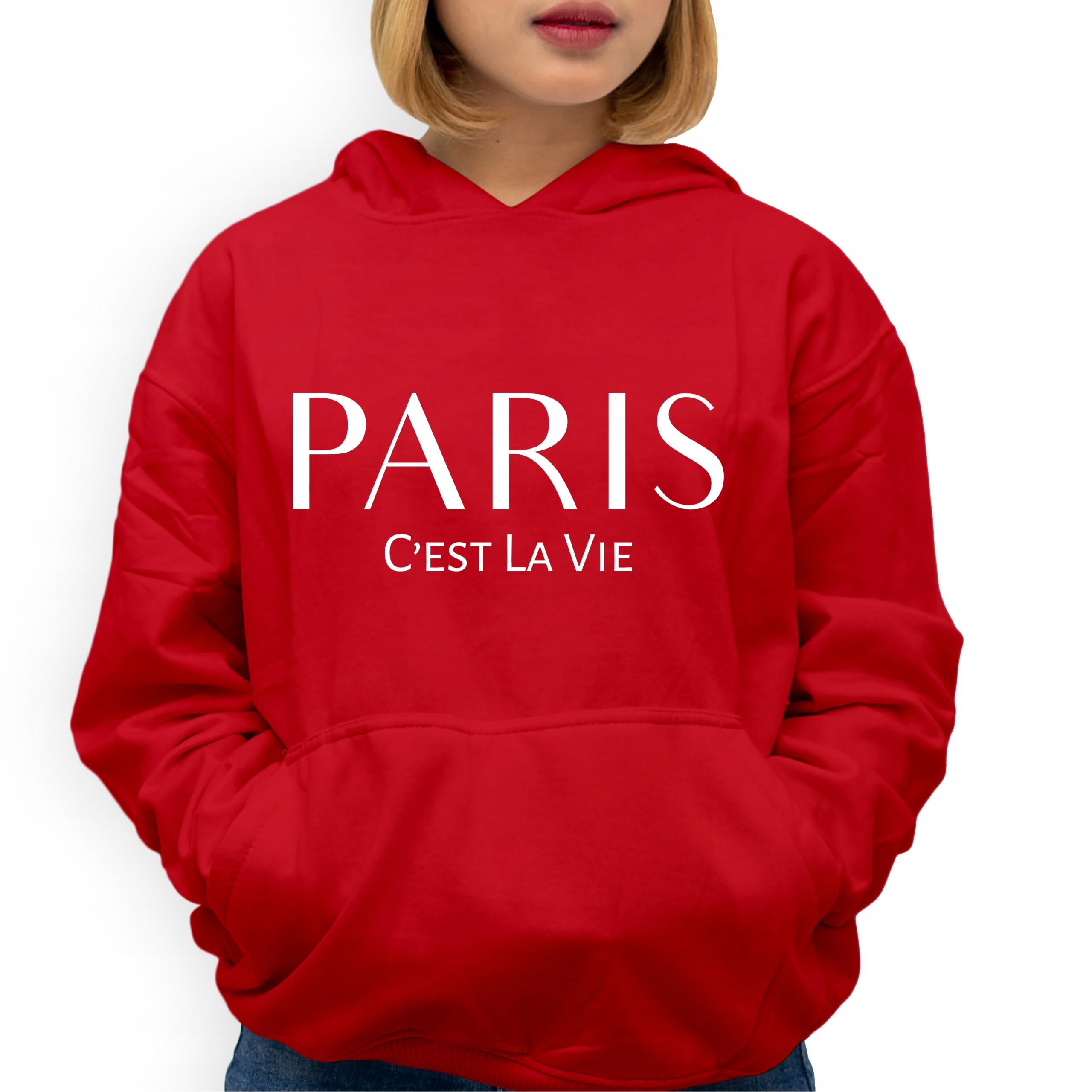 Mikina Červená S Kapucí Paris C'est La Vie jako Dárek k Vel M