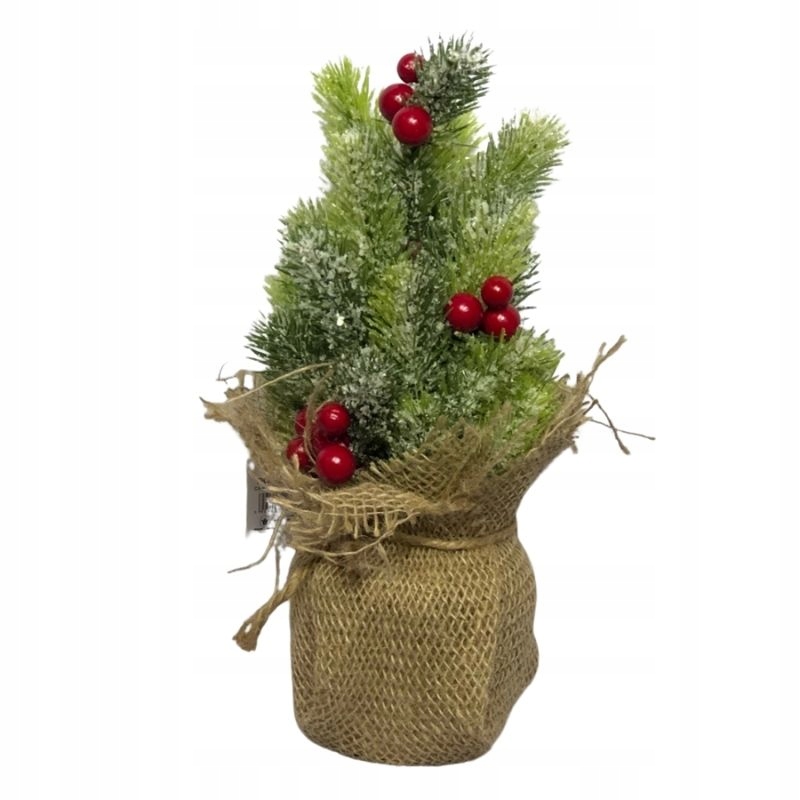 

Mała sztuczna choinka w jucie wys. 30 cm owoce