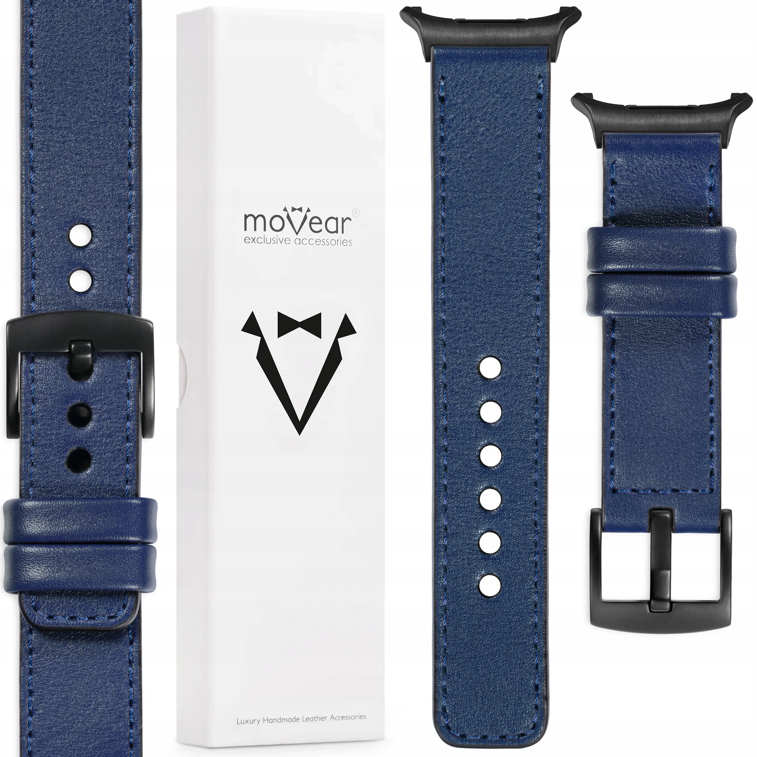 Pásek pro Samsung Galaxy Watch Ultra kožený 22 mm tmavě modrý Premium Movear