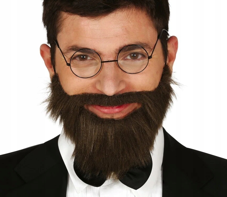 Brązowa broda z wąsami na gumce