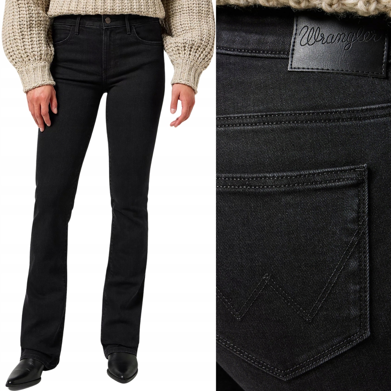 Wrangler Bootcut černé rozšířené dámské džínové kalhoty W31 L32
