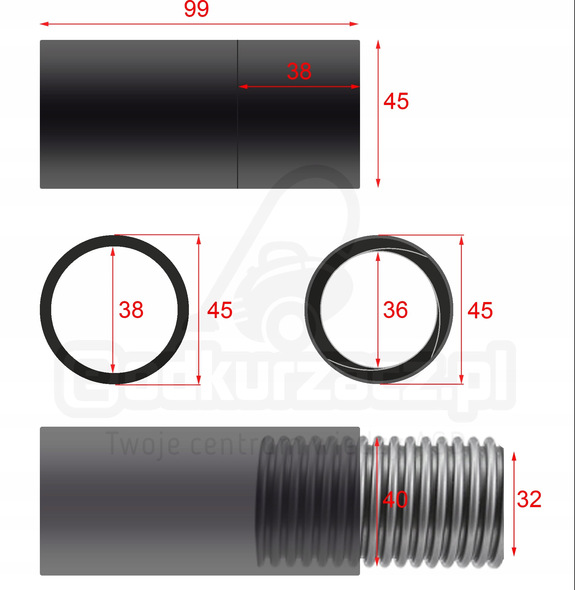 ZŁĄCZKA 38 MM WKRĘCANA DO WĘŻY ŚREDNICY ZEW. 40 MM Model -
