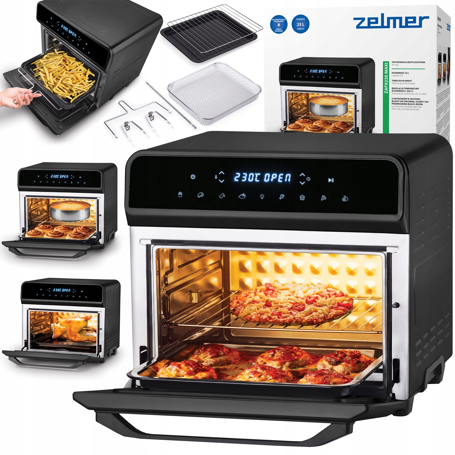 Piekarnik Frytkownica Beztłuszczowa Zelmer Frytownica Air Fryer 1800W 23L