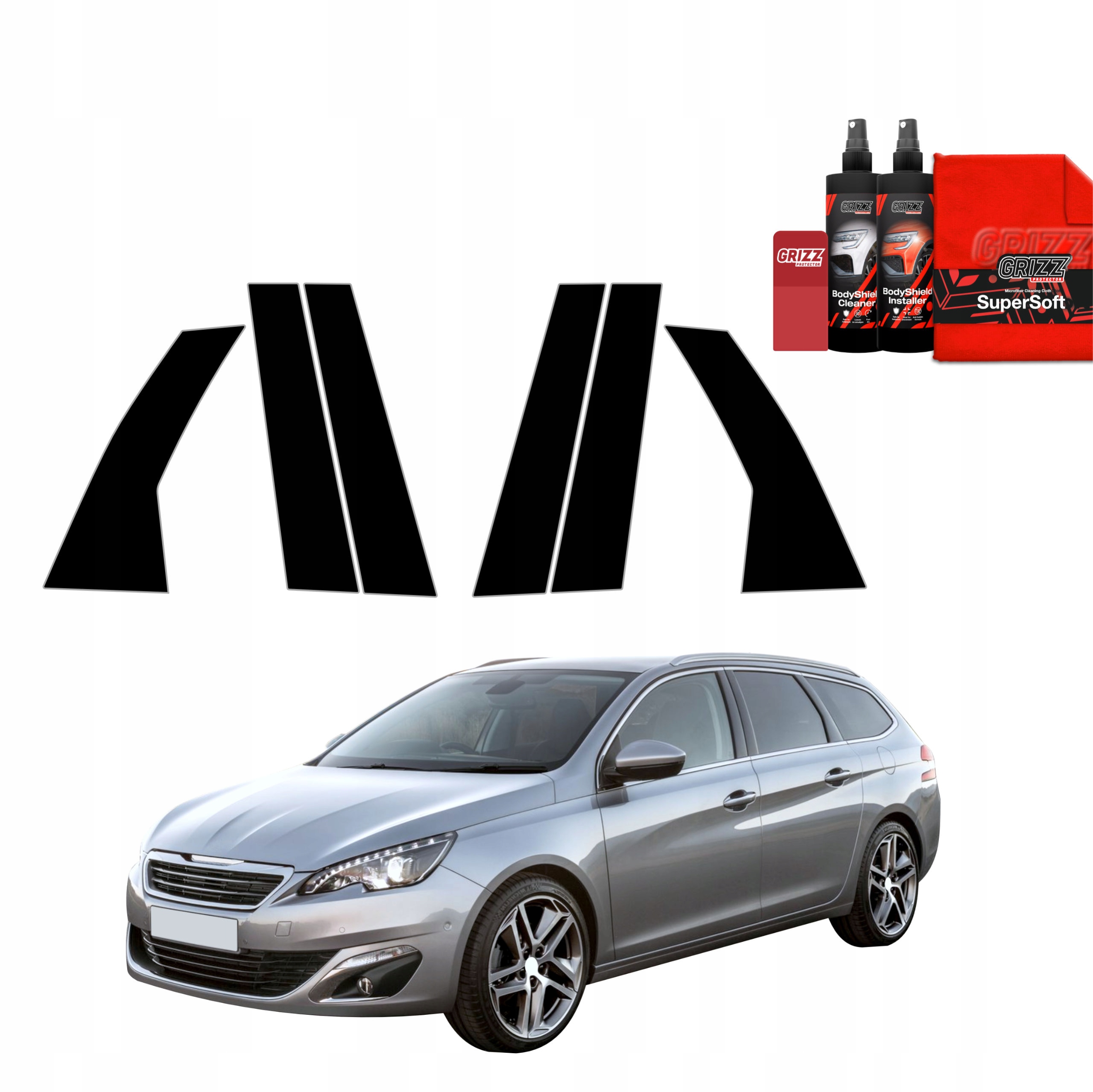 6v1 Černá fólie na sloupky pro Peugeot 308 Kombi (2013-2021)