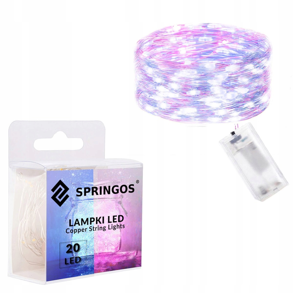 LAMPKI 20 LED DRUCIKI OŚWIETLENIE CHOINKOWE RÓŻ NIEBIESKI NA BATERIE MIKRO